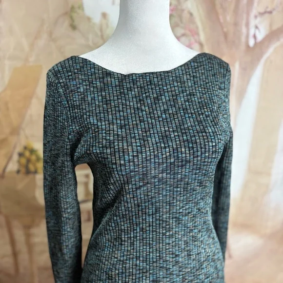 Theory Cabled Print Rib Boat Neck Top Multicolor - Picture 3 of 7